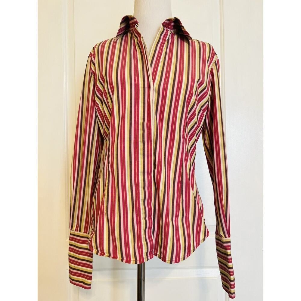 MODA INTERNATIONAL Pink Button Down Up Collar Blouse Long Sleeve Bodysuit Top XS